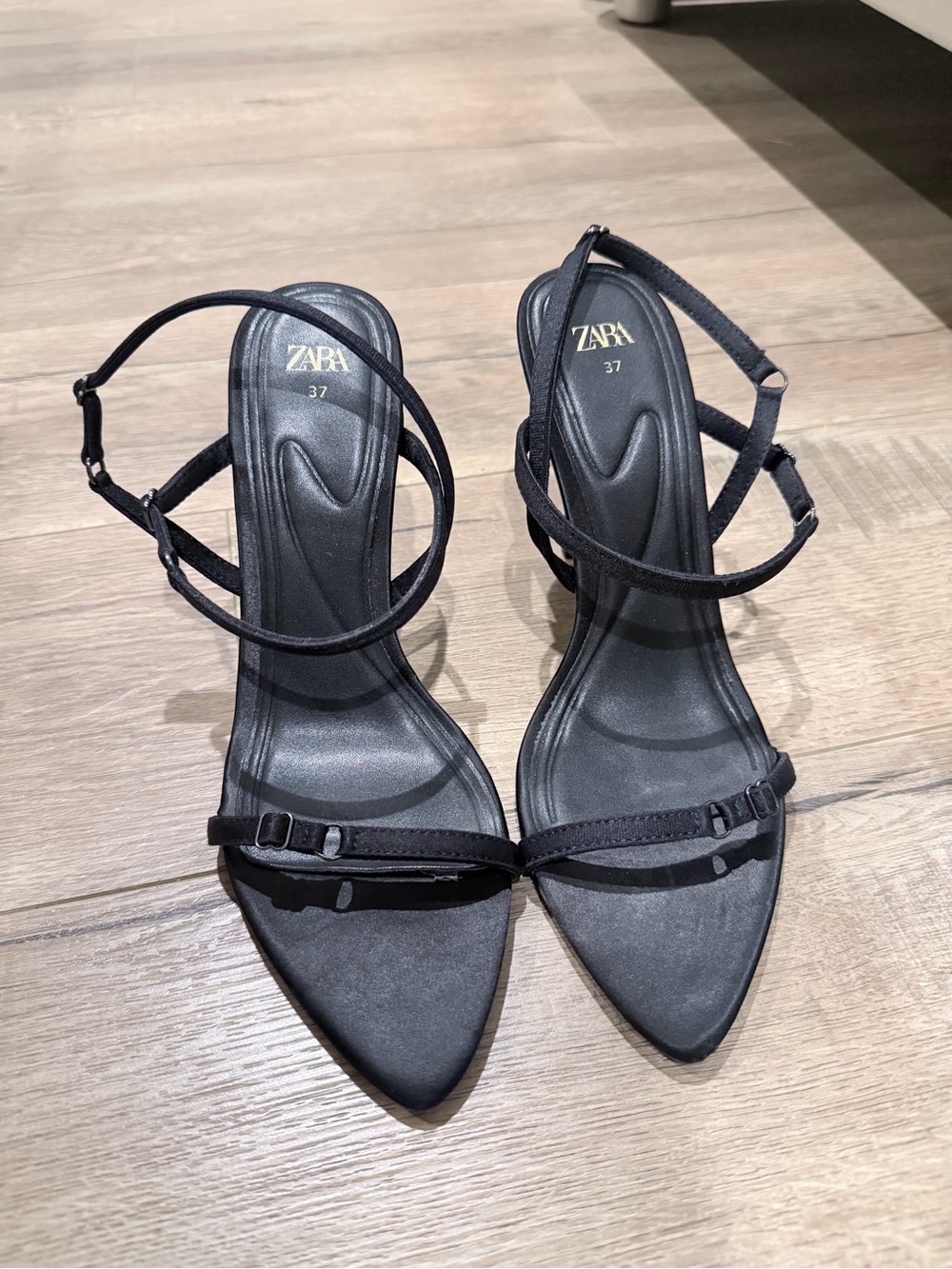 Zara Black Strappy Pointed-Heel Sandals